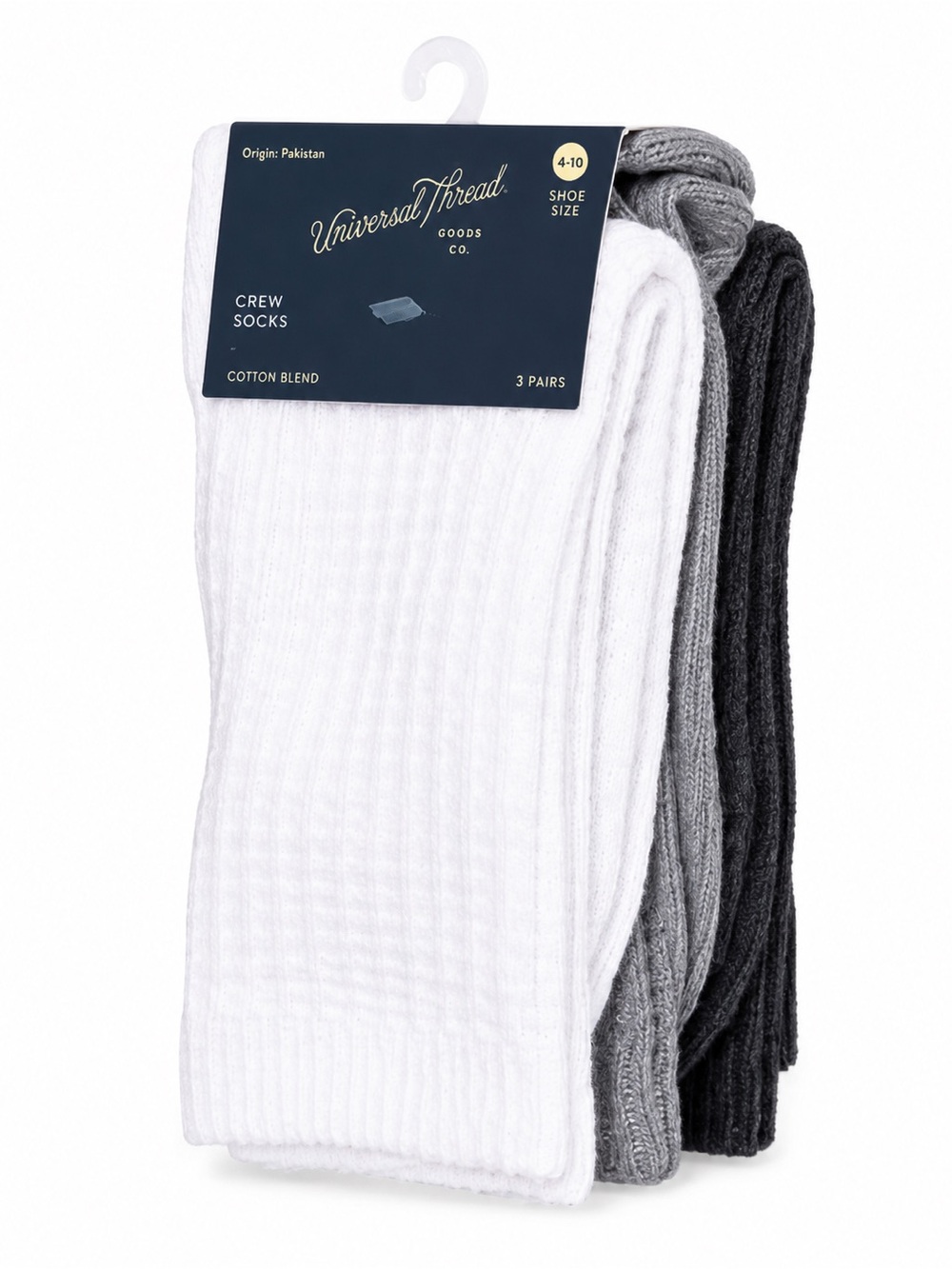Universal Thread Men’s or Women’s 3-Pack Crew Socks - White, Gray, Blue